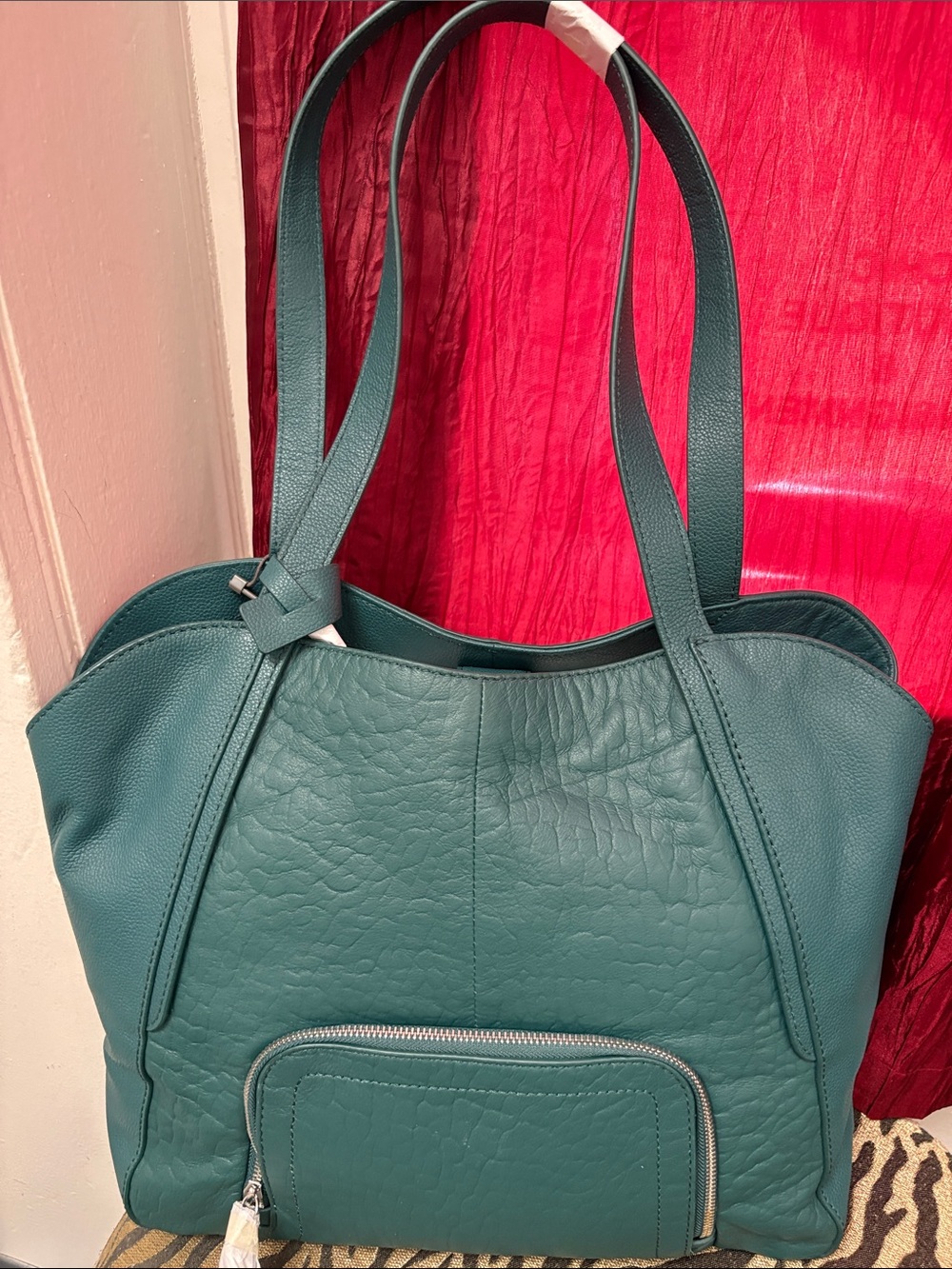Vince Camuto Teal Leather Tote with Front Zip Pocket- NWT